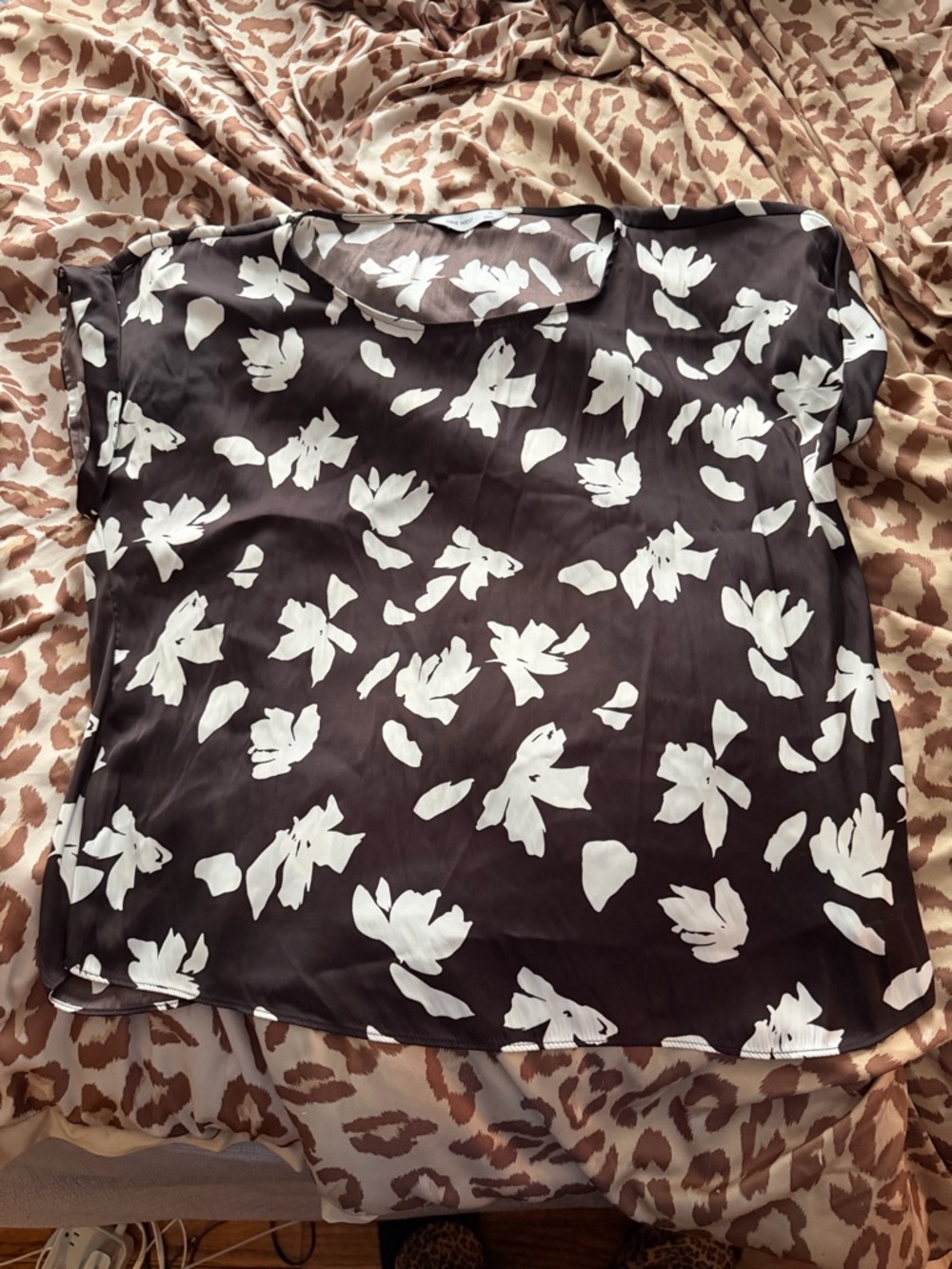 Dark brown and White Floral silk Women’s Blouse